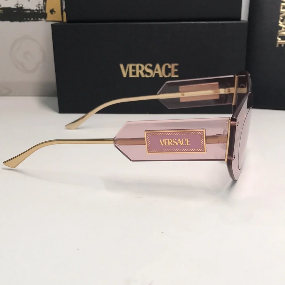 New Versace™ VE2276 Damier Women’s Sunglasses – Rimless Pink Metal - Picture 7 of 15